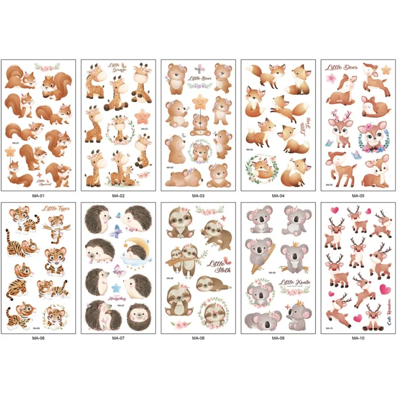10 шт. временные татуировки с милыми животными наклейки для детей мультяшная лиса
