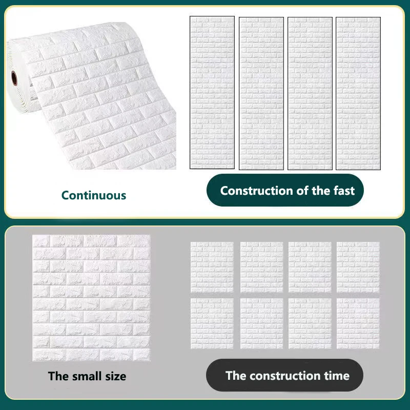 Рулон водостойких самоклеящихся 3d-наклеек с имитацией кирпича 70 х10 м