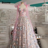 booma pink floral embroidery lace a line prom dresses sweetheart bow straps exposed boning maxi evening gowns formal party dress