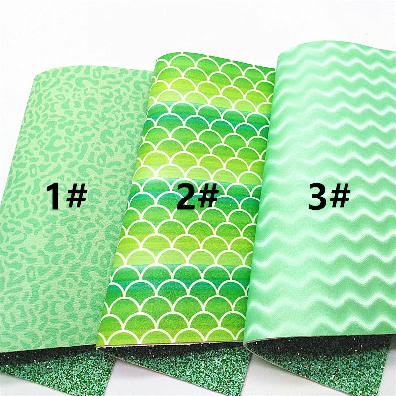 Двухсторонняя кожаная зеленая блестящая кожа подходящая к леопардовой рыбьей