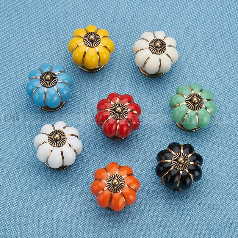 

Zinc Alloy Ceramic Handle Seven Color Pumpkin Cartoon Idyllic Modern Simple Cabinet Drawer Cabinet Door Single Hole Handle