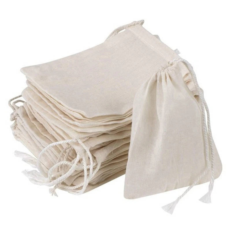 

150 Pieces Drawstring Cotton Bags Muslin Bags,Tea Brew Bags (4 X 3 Inches)