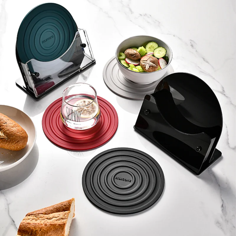 

Heat-resistant Silicone Insulation Pad with Storage Seat Household Coasters, Dishes, Non-slip Silicone Mats, Table Mats