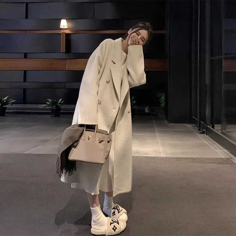 Осенне-зимнее двустороннее кашемировое пальто для женщин средней длины