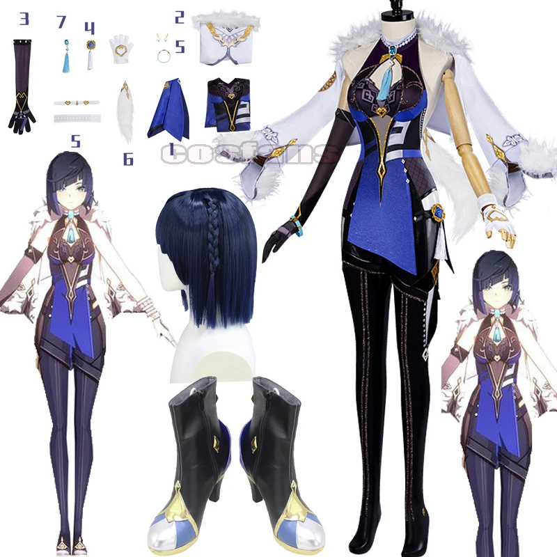 

Женский костюм для косплея Game Genshin Impact Yelan, сексуальный костюм для Хэллоуина, парики для вечевечерние НКИ, Женская гидро обувь, сапоги