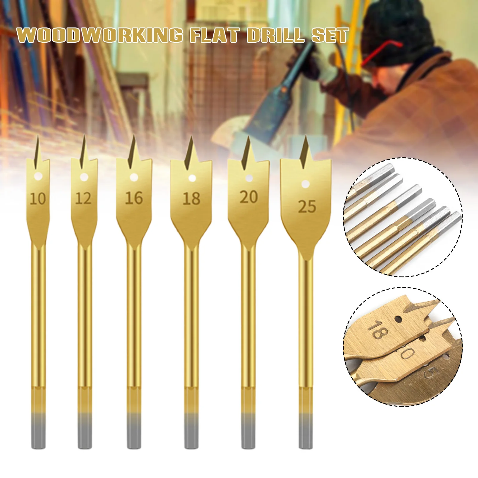 

Tri-point Woodworking Flat Drill Bit High-Carbon Steel Wood Flat Drill Hole Tool Durable Easy Operation for Woodworking RERI889