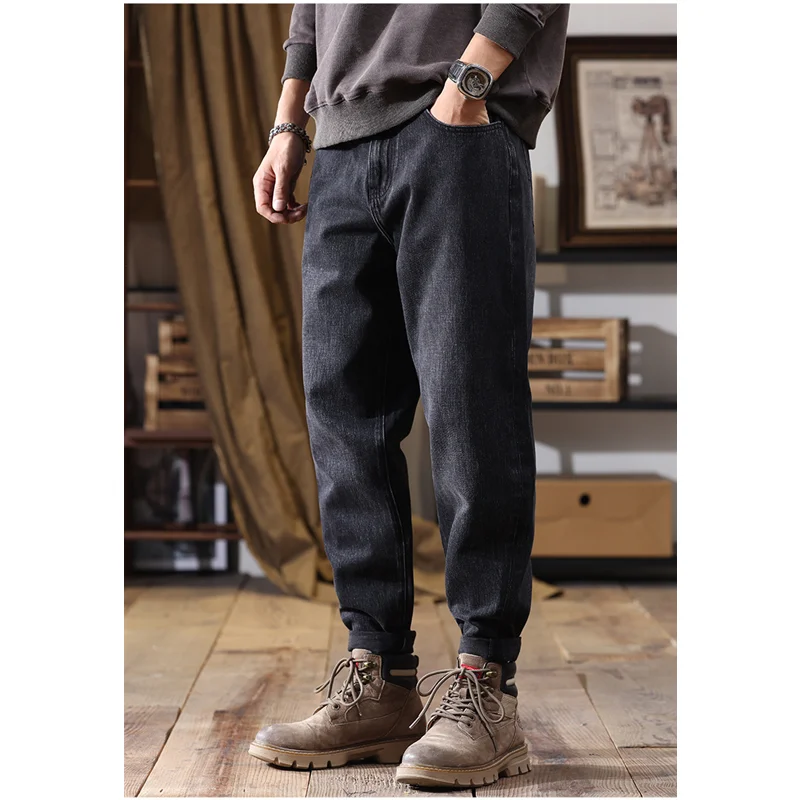 Streetwear Men New Straight Loose Cylinder Jeans Vintage Chaopai Large Comfortable Black Harun Trousers Autumn and Winter Female