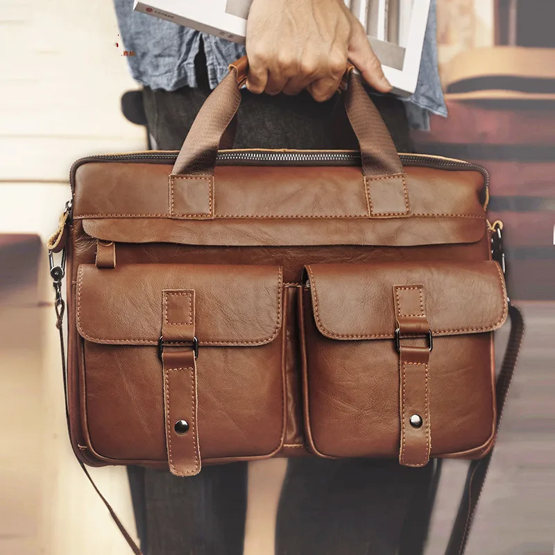 Genuine Leather Computer handbag Europe and America retro cross-shoulder bag new men's briefcase business men's bag