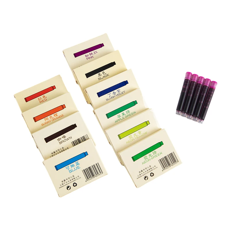 

Чернильный картридж для перьевой ручки, 5 шт., чернильные картриджи, 10 цветов, серия, международный стандарт, размер 2,6 мм, чернила с диаметром отверстия