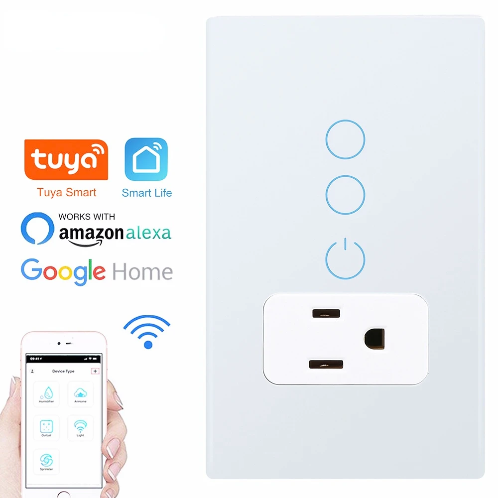 

Wifi Smart Tuya Light Switch Intelligent Wall Socket American Mexico US Plug Outlet Glass Panel Control by Alexa Google Home