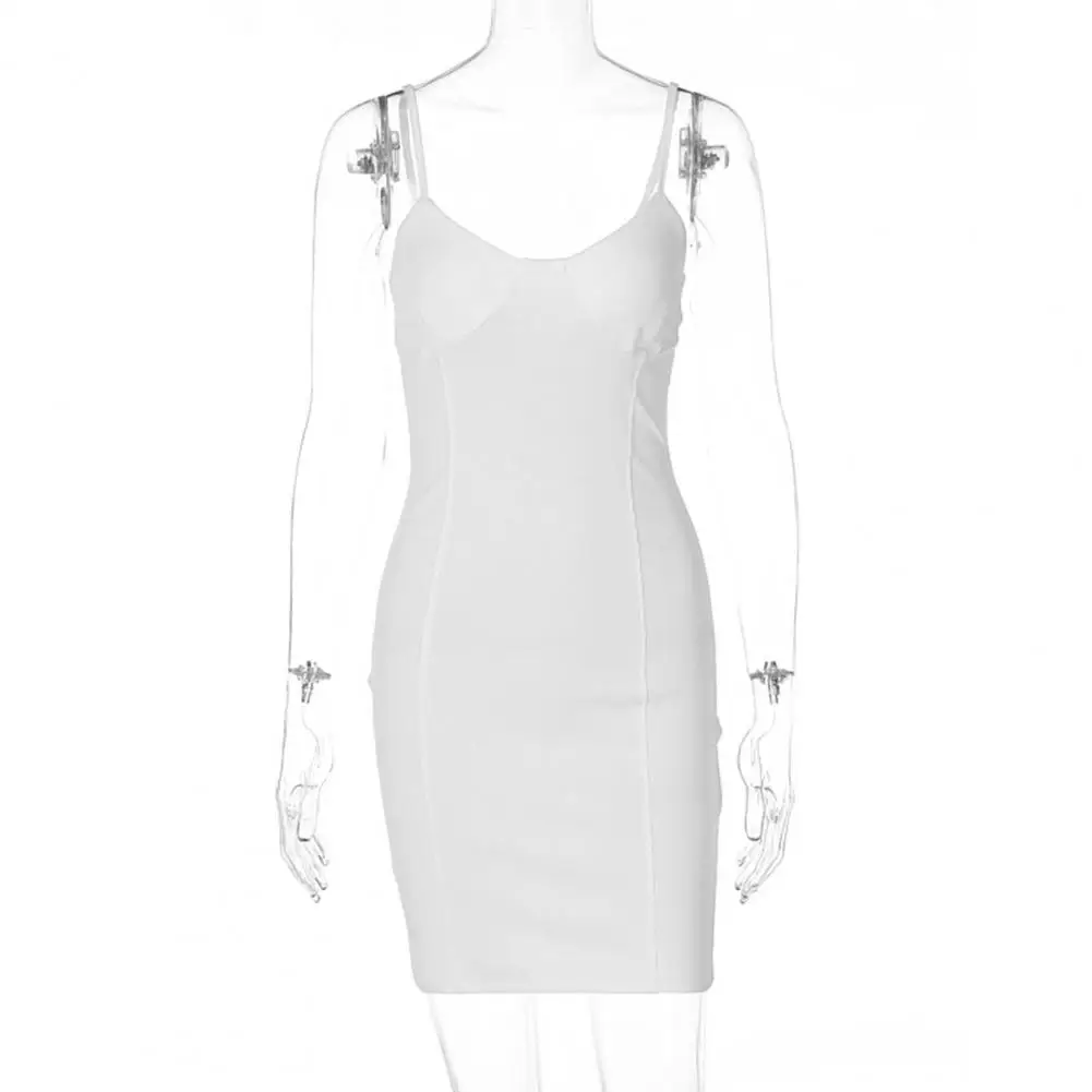 

Above Knee Trendy Sexy Spaghetti Straps Bodycon Mini Night Dress Hip Wrap Party Dress Elastic Female Clothes