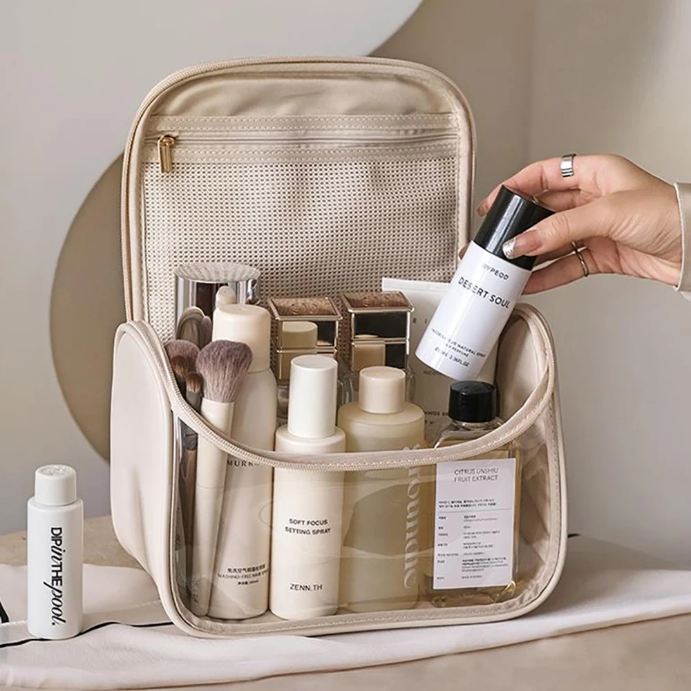 

Large-capacity Makeup Bag PU Leather Portable Travel Wash Cosmetic Bag Toiletries Organizer Female Storage Handheld Box 2023 New