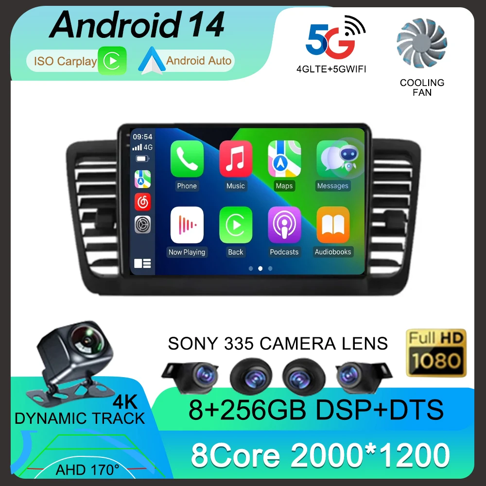 Автомагнитола Carplay 2DIN Android 14 Wi-Fi + 4G для Subaru Outback 3 Legacy 4 2003-2009