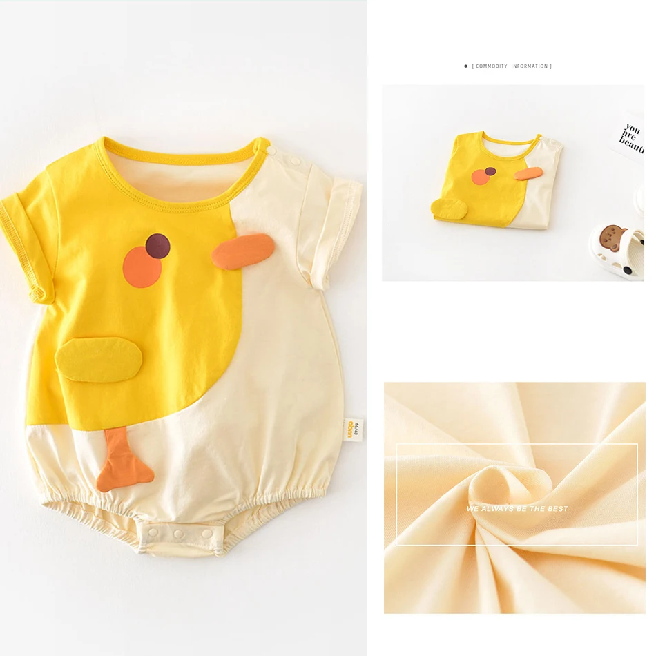 

Baby One-Piece Children Summer Romper Toddler Chicken Sleeper Kids Birthday Yellow Beige Pajamas Short Sleeve Jumpsuit 3-24M