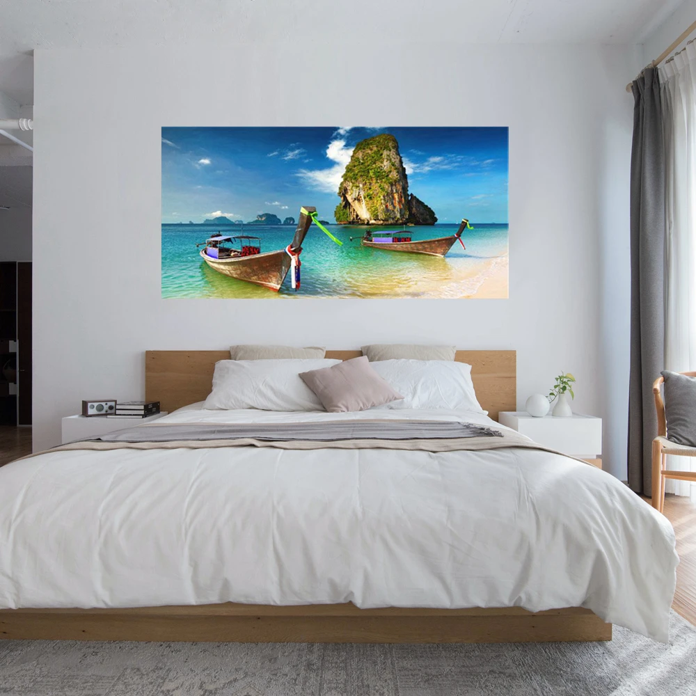 Large Canvas Wall Art Beach Boat Decor Phuket Island Seascape Painting for Living Room Bedroom Office Lobby Home Decoration | Дом и сад