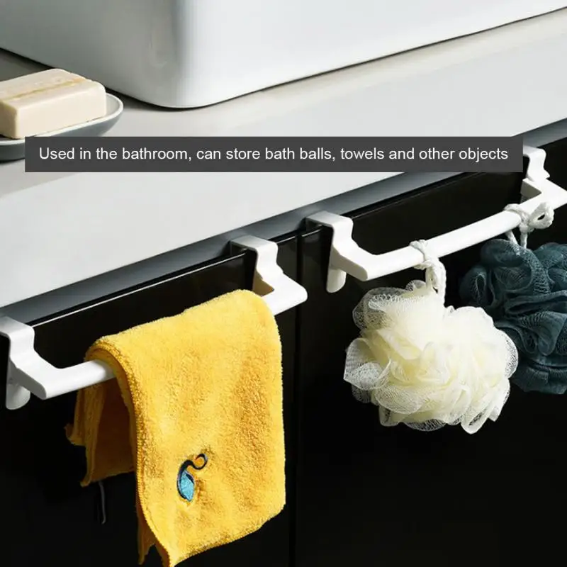 1pcs Clip-on No Trace Towel Rack Bathroom Towel Holder Stand Kitchen Cabinet Door Hanging Organizer Shelf Kitchen Accessories