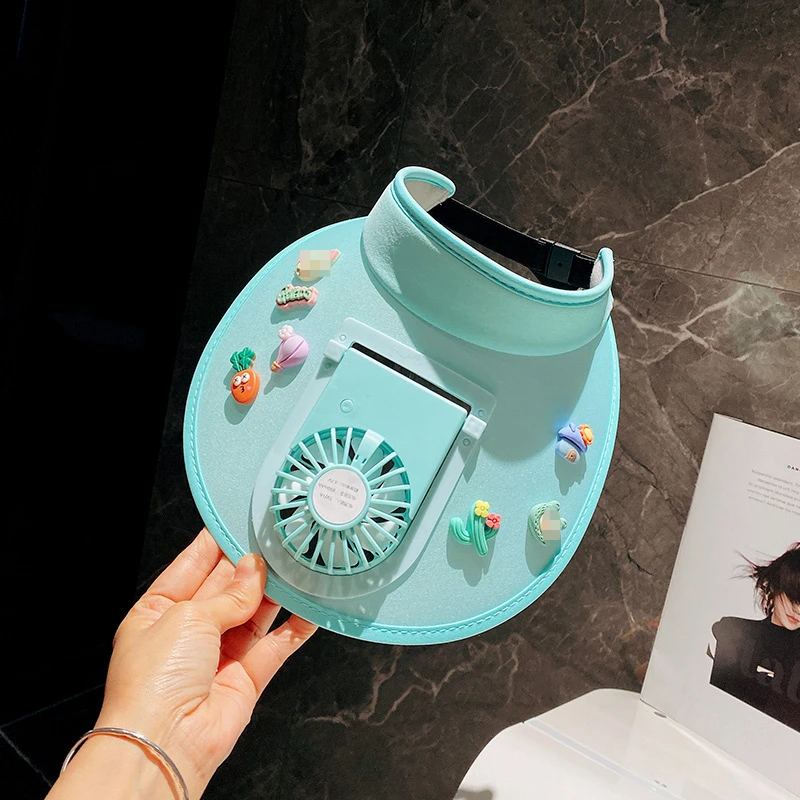 Summer Children's Hat Cute Lace Rabbit Electric Fan Empty Top Hat Children's Beach Hat Sunscreen Sunshade Holiday Sun Hat