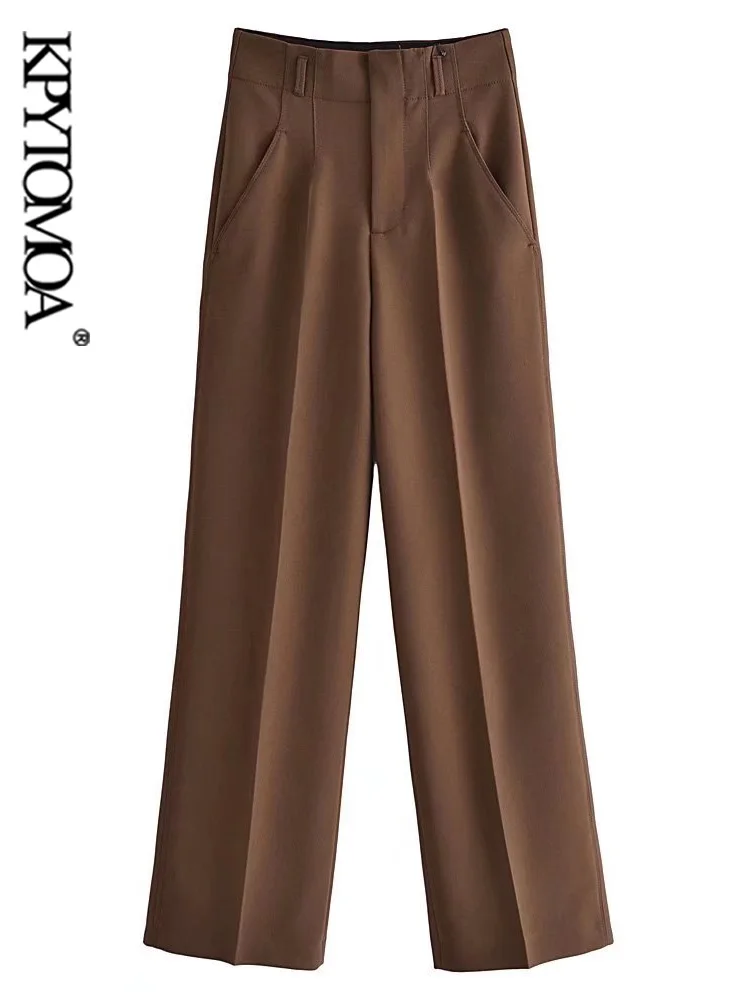 

KPYTOMOA Women Fashion Side Pockets Straight Pants Vintage High Waist Zipper Fly Female Trousers Mujer