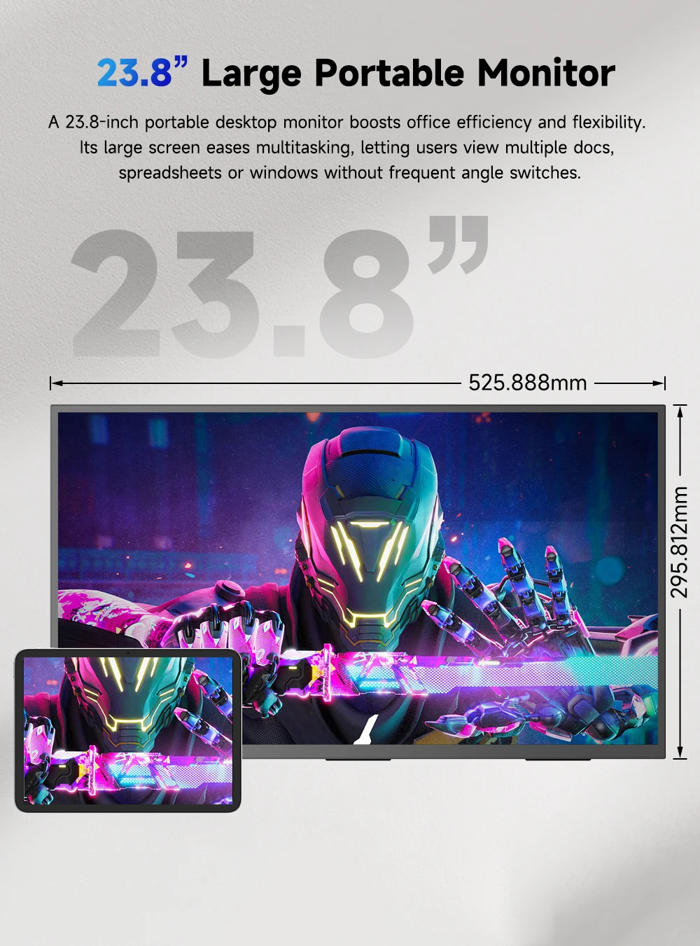 Фото Портативный игровой монитор Eviciv 23.8 дюйма с сенсорным экраном, 120 Гц, 100% DCI-P3, 400 нит, QLED, для ноутбуков, Switch, ПК, геймеров, HDMI-дисплей для компьютера №3