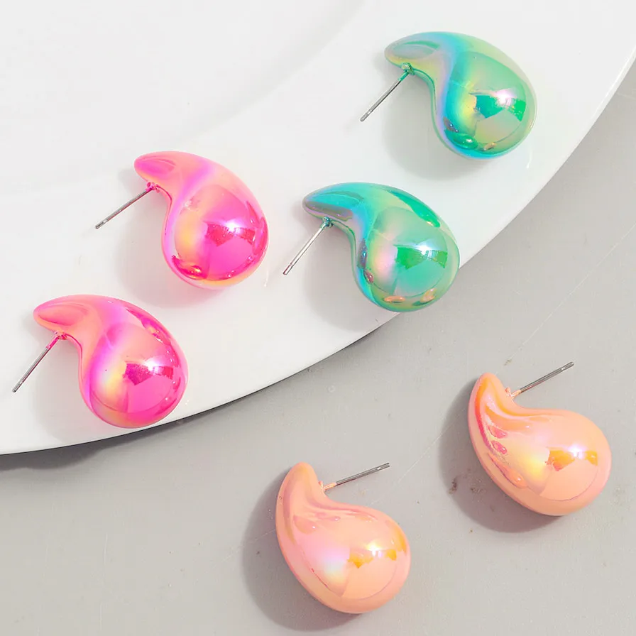 Новые Красочные массивные серьги-капельки AB для женщин гладкие полые серьги в