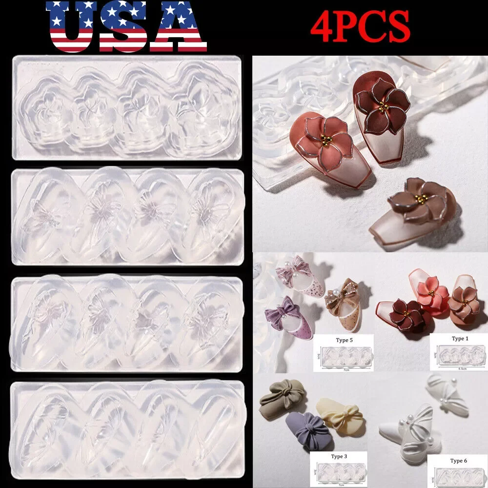 

NEW2023 4Pcs 3D Nail Silicone Mold Bowknot Nail Art Resin Bow Carved Template Uv Gel Stamper for Women Girls DIY Manicure Decor