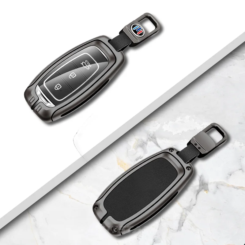 

Zinc Alloy+Leather Car Key Cover Case Shell For Hyundai i30 ix25 Elantra KONA Solaris Azera Grandeur Ig TM Accent Santa Fe