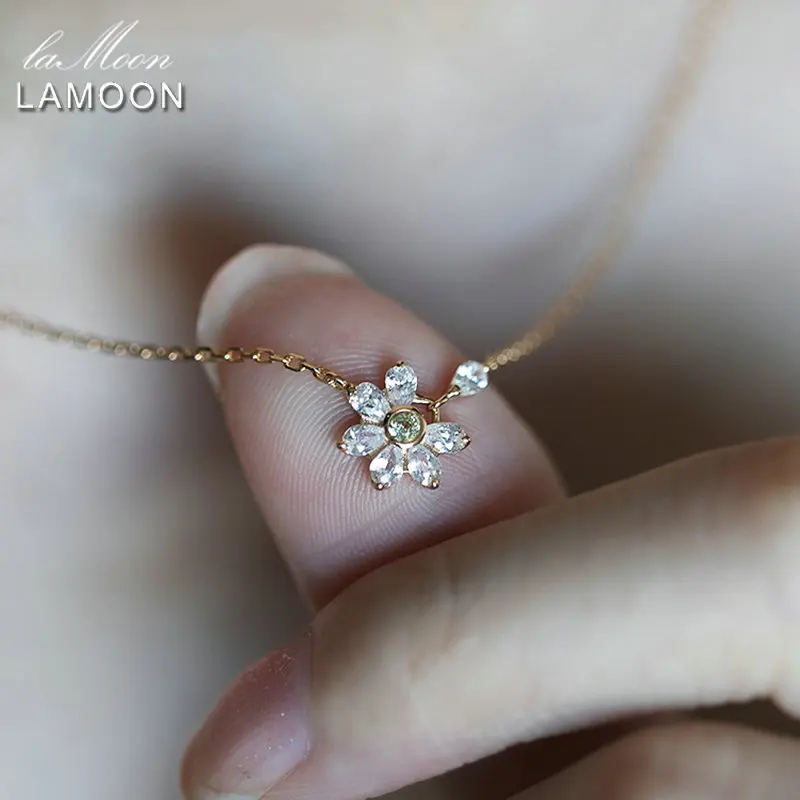 

GOLUCA Daisy Flower Pendant Necklace For Women Natural Peridot CZ Zircon 925 Sterling Silver Gold Plated Fine Jewelry Choker