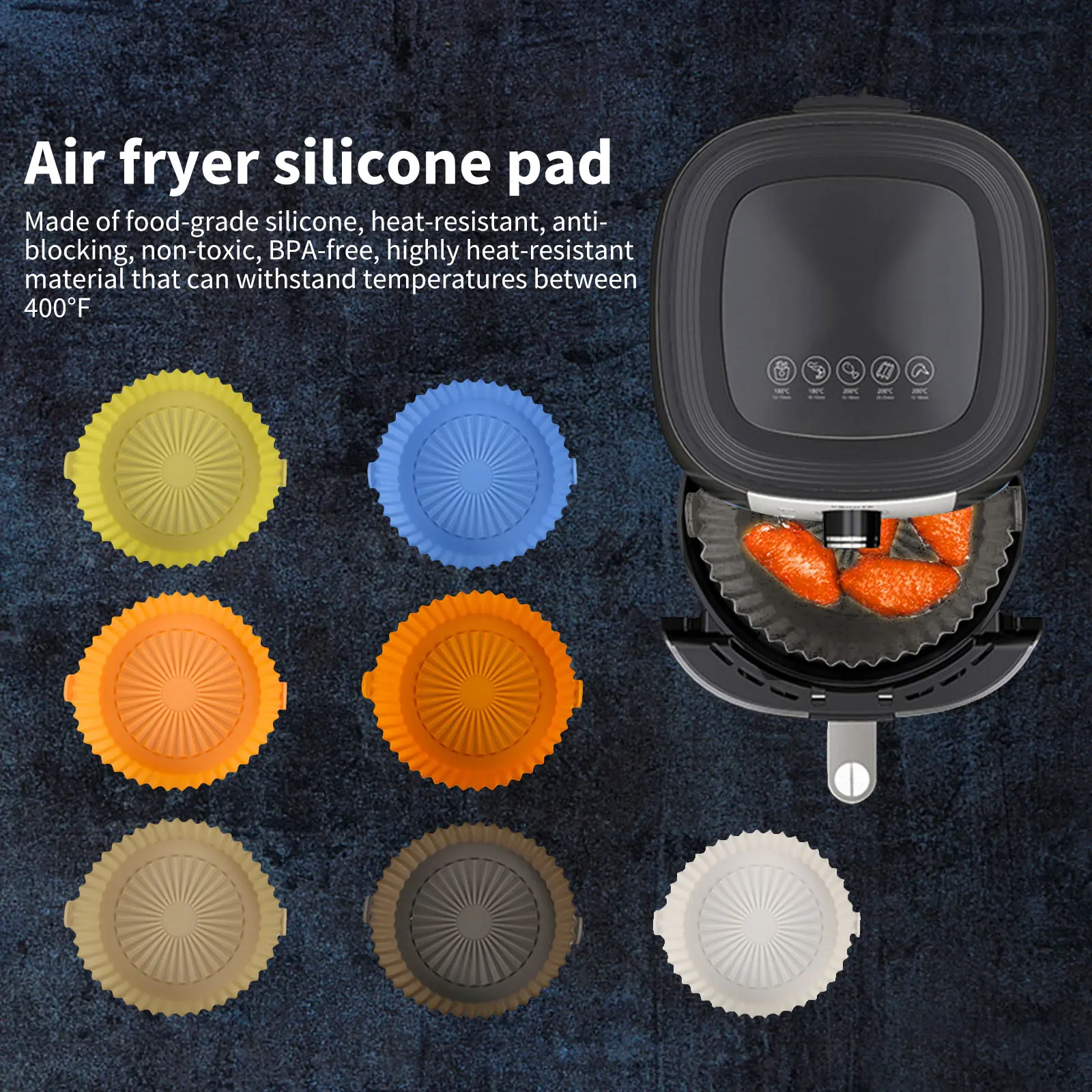 

Air Fryer Silicone Pot Air Fryer Accessories Insulation Pad Reusable Silicone Baking Pot Baking Tool Available on Both Sides