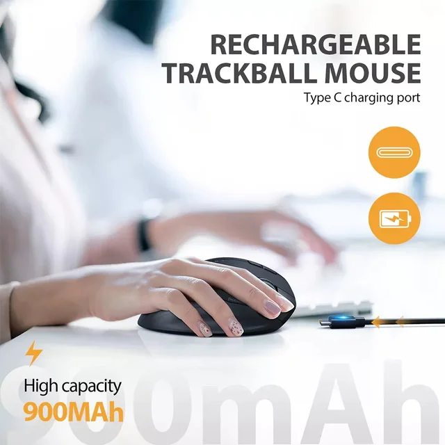 ProtoArc EM01 Bluetooth Wireless Trackball Mouse Rechargeable RGB Ergonomic Mice 2.4G Mouse 3