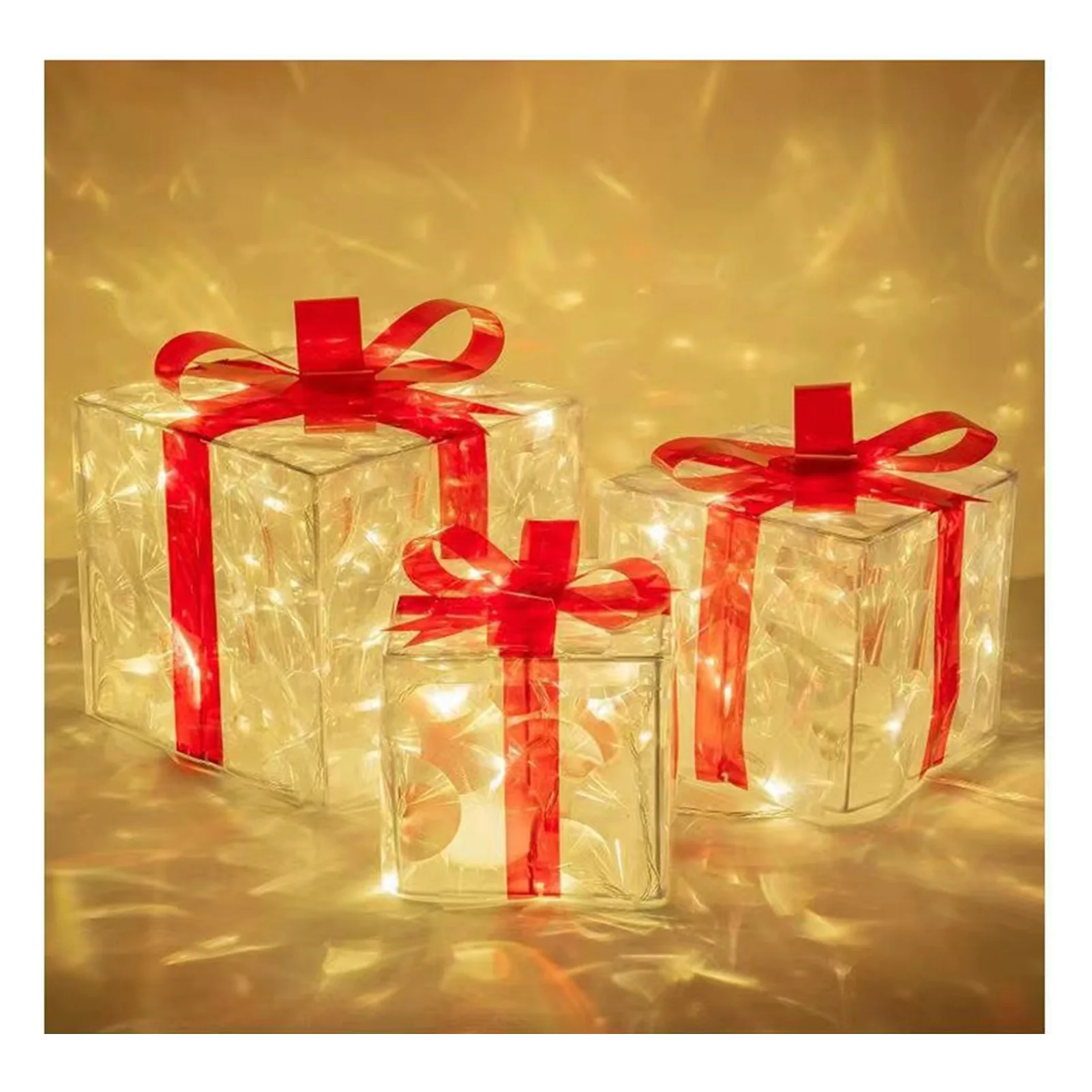 

3 Set Christmas Lighted Pop Up Gift Boxes Pre-lit Christmas Lighting Box for Indoor Holiday Party Weddings Decor