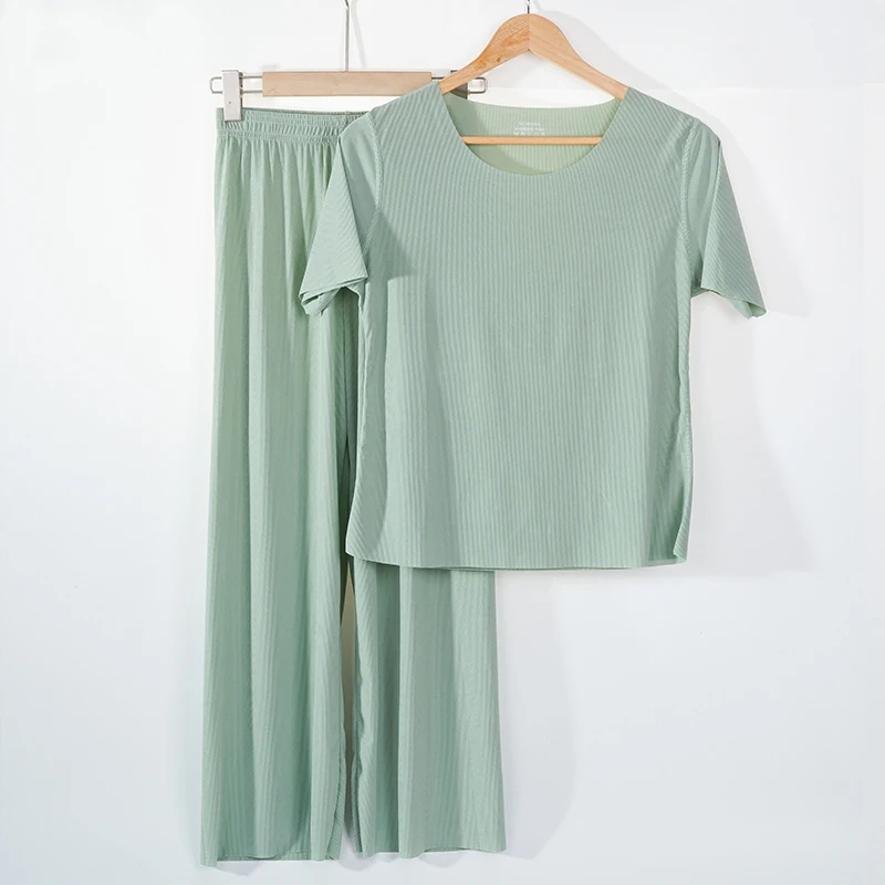 Female Home Clothes 2 Pcs Set Summer Loose Nightwear Suit Casual Homewear Solid Pajama Set for Women Pajamas Plus Size Sleepwear