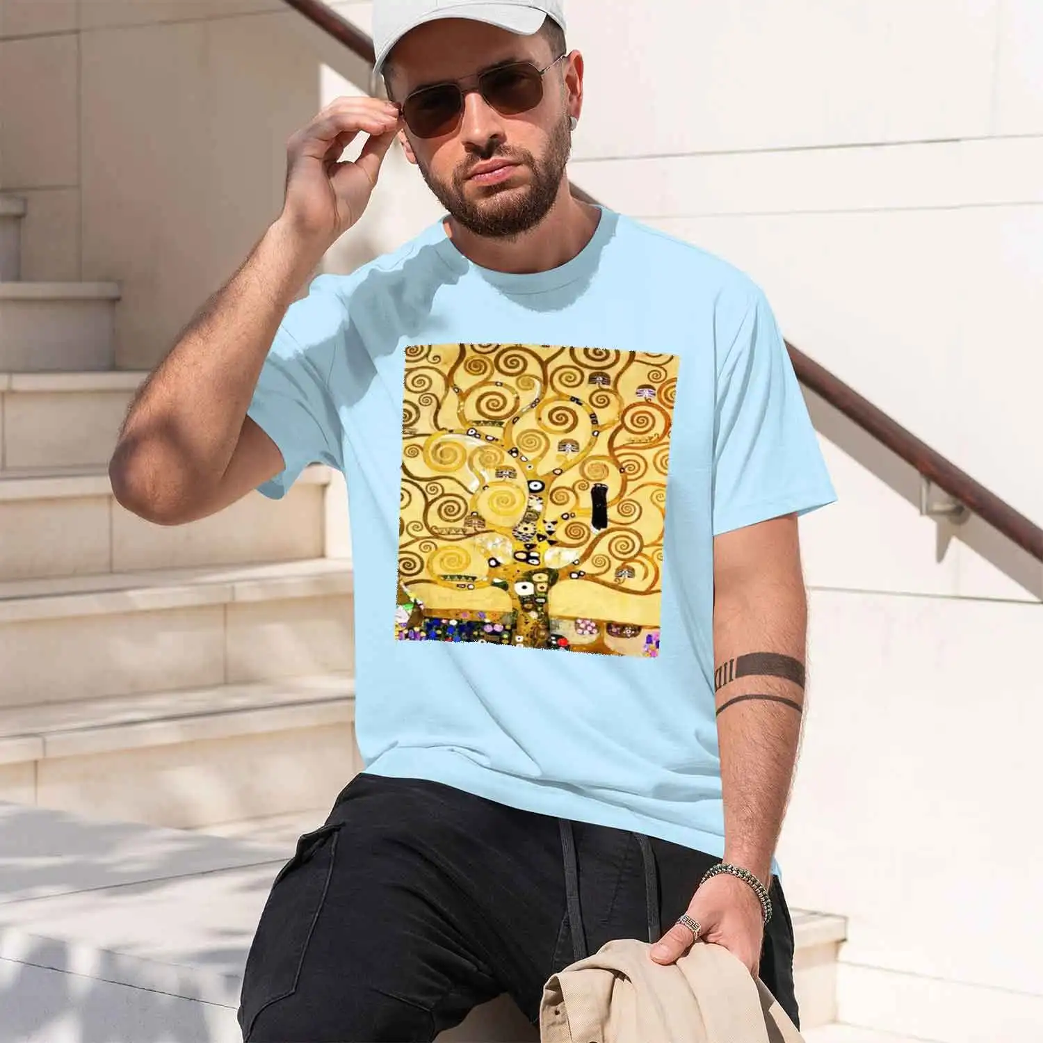 Фото Забавная мягкая мужская футболка Gustav Life, футболки Tree shirts Stoclet The Frieze, футболка Klimt 2026, новая модель, мужская футболка с коротким рукавом. №4