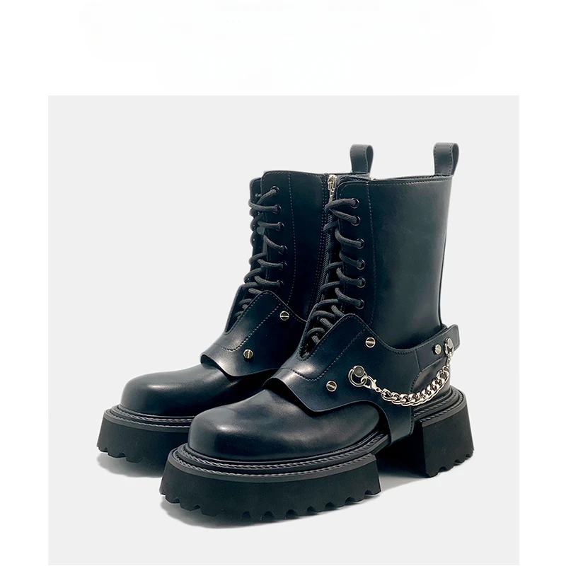 

New Boutique Women's Shoes Trend Thick Sole Mid Tube Work Dress Women's Boots Motorcycle Rock
