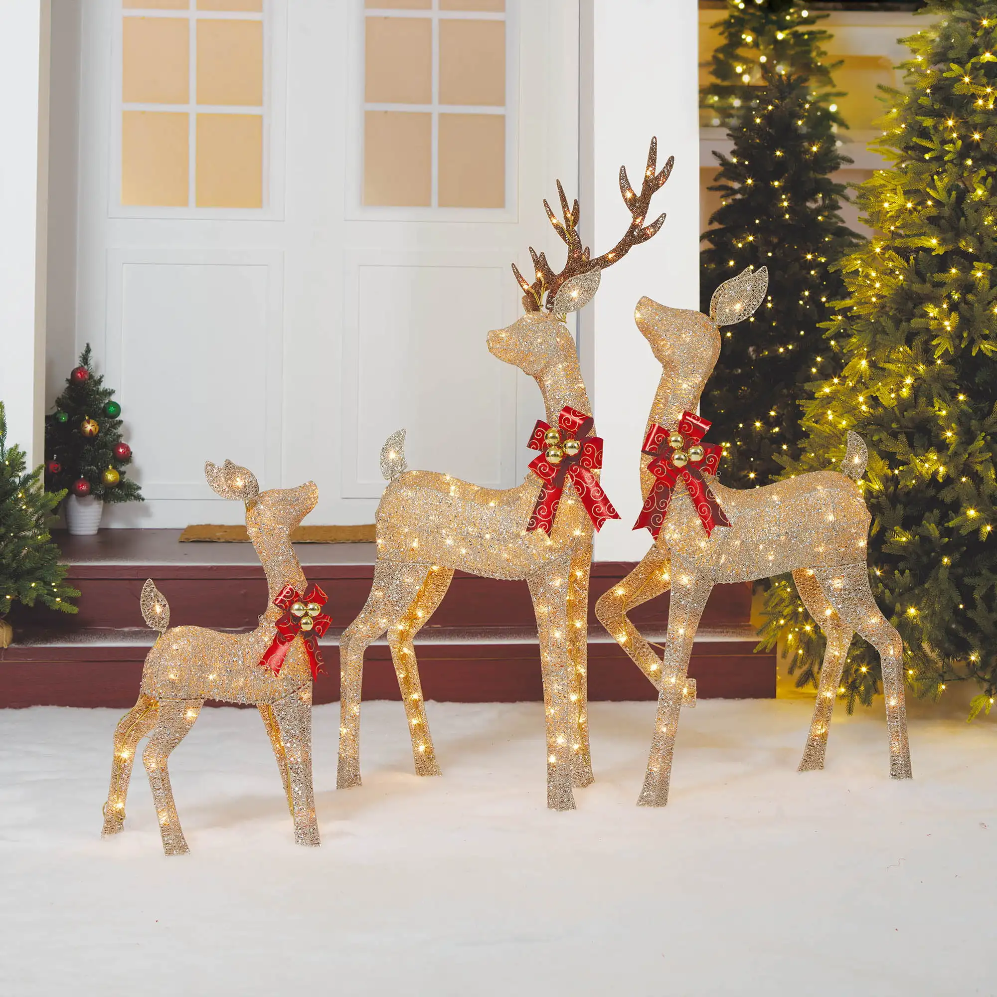 

Набор из 3 предметов, семья блестящих оленей с 210 прозрачными лампочками накаливания, Рождественские огни, праздничное время