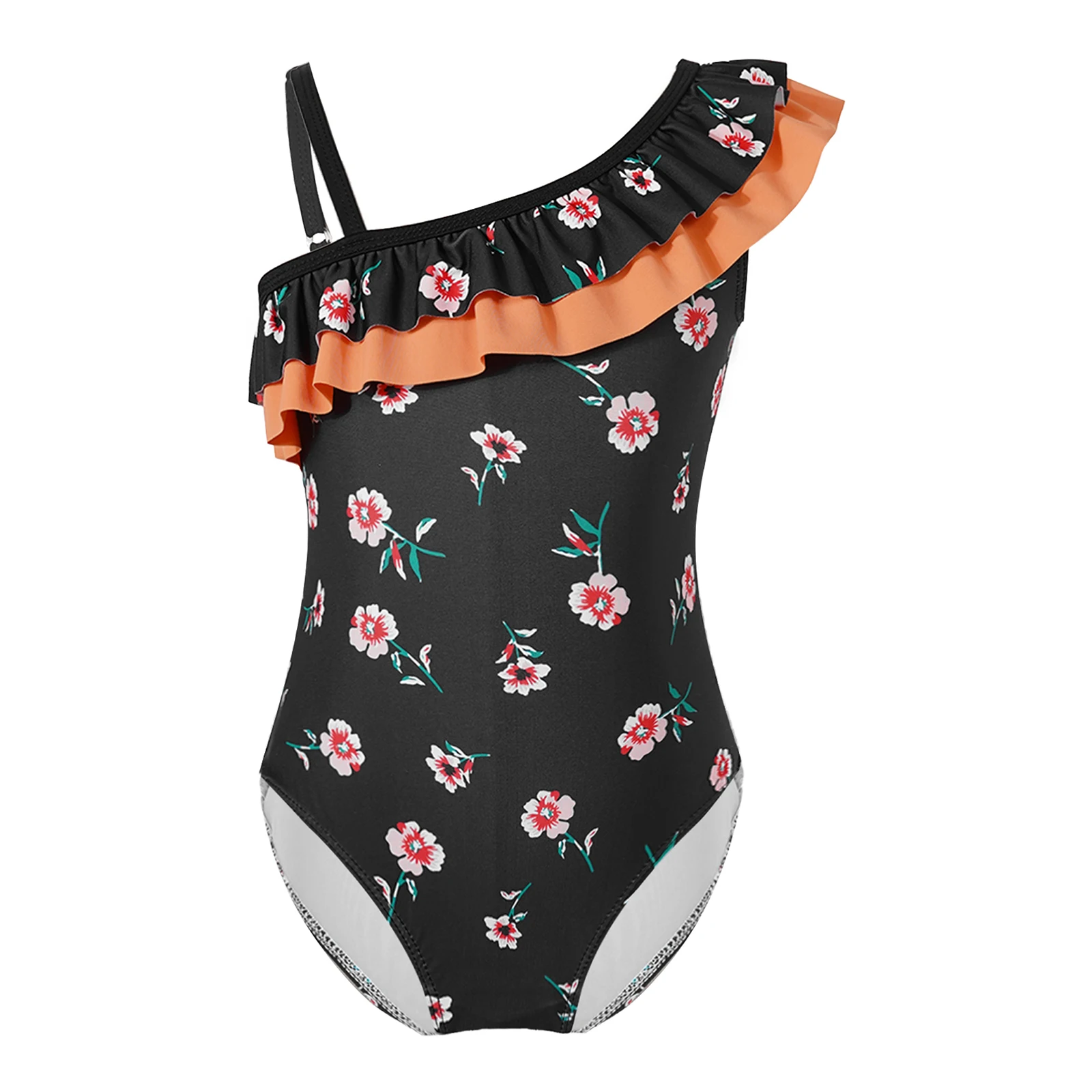 

Kids Girls Summer Floral Print Swimsuit Children One Piece Bathing Suit Sleeveless Ruffle Swimming Jumpsuit Swimwear 3-10 Years