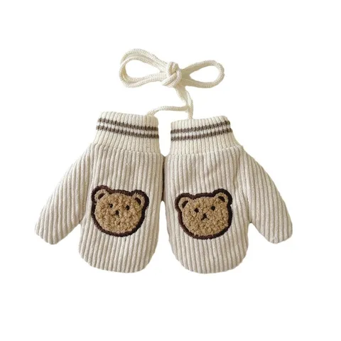 Детские теплые варежки из хлопка и вельвета с медведем