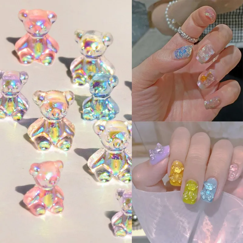 

3D Cartoon Crystal Bear Nail Art Rhinestone Accessories Crystal Gems Manicure Candy Color Bear Nail Art Decorations Nail Jewelry