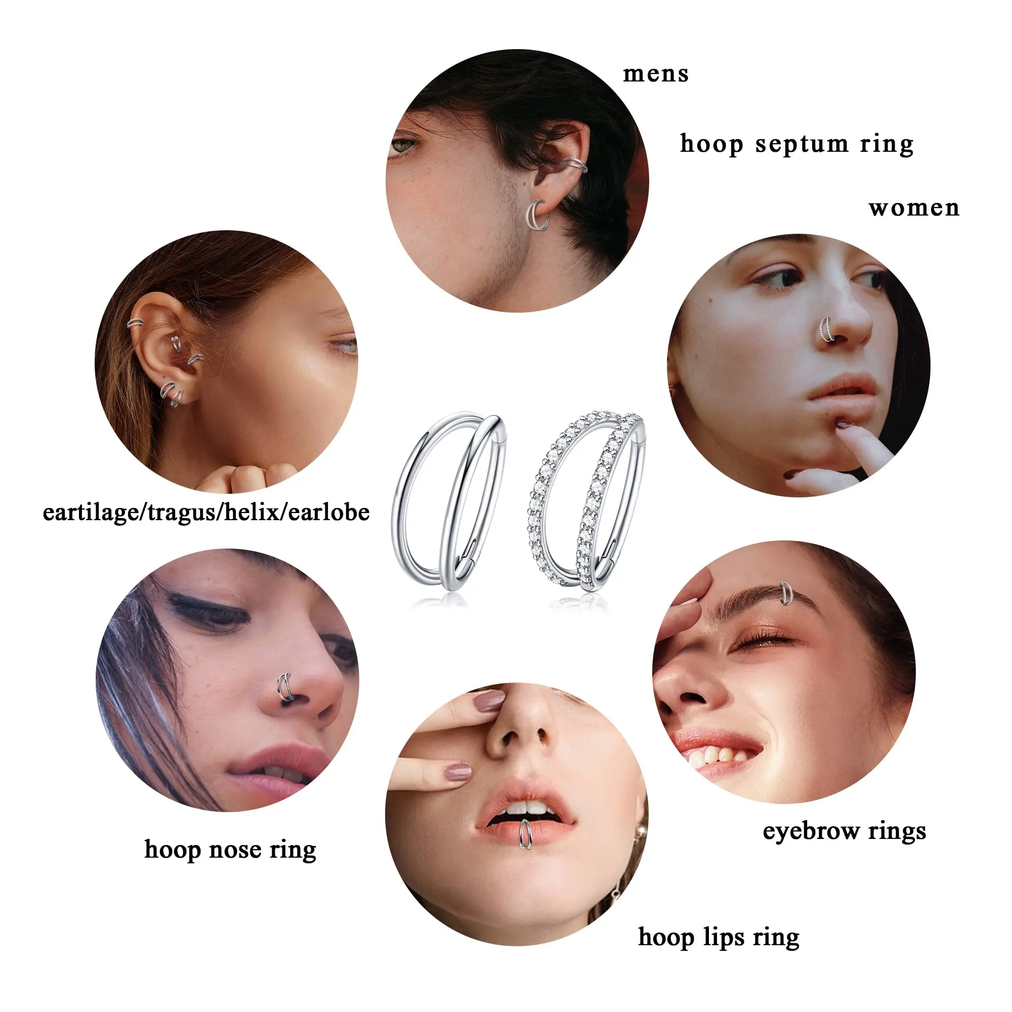 1.2x8/10/12mm Titanium Septum Round Opal Nose Rings Clicker Ear Cartilage Earrings Hoop Tragus Helix Lip Ring
