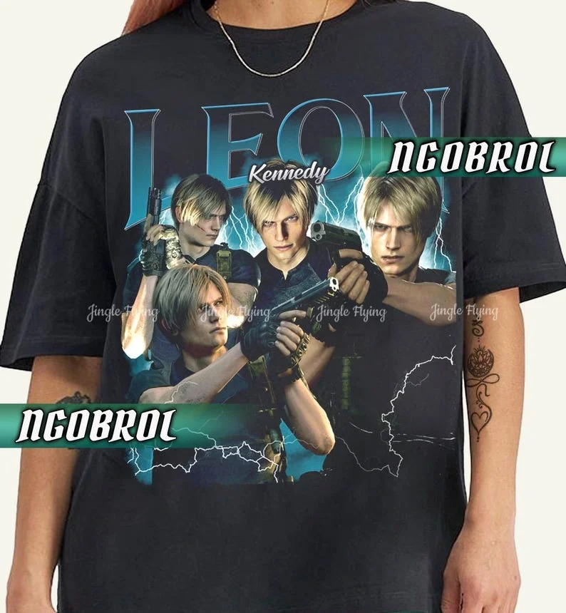 Фото Лимитированная рубашка Leon Kennedy, винтажная футболка в стиле ретро, винтажный топ 90-х годов с графическим рисунком Luis Serra Navarro, футболка в подарок для геймера, футболка унисекс №1