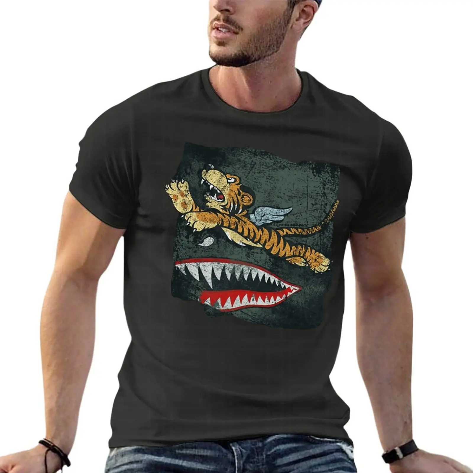 

Avg Flying Tigers Military Oversize T-Shirt Summer Mens Clothes 100% Cotton Streetwear Plus Size Top Tee