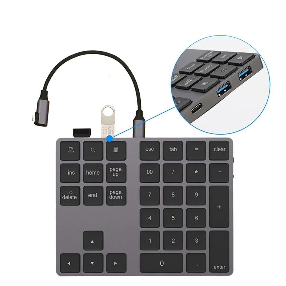 Bluetooth Numeric Keypad Aluminum Alloy Wireless Numeric Keypad USB Cube Digital Input Function For Windows Mac OS Android PC