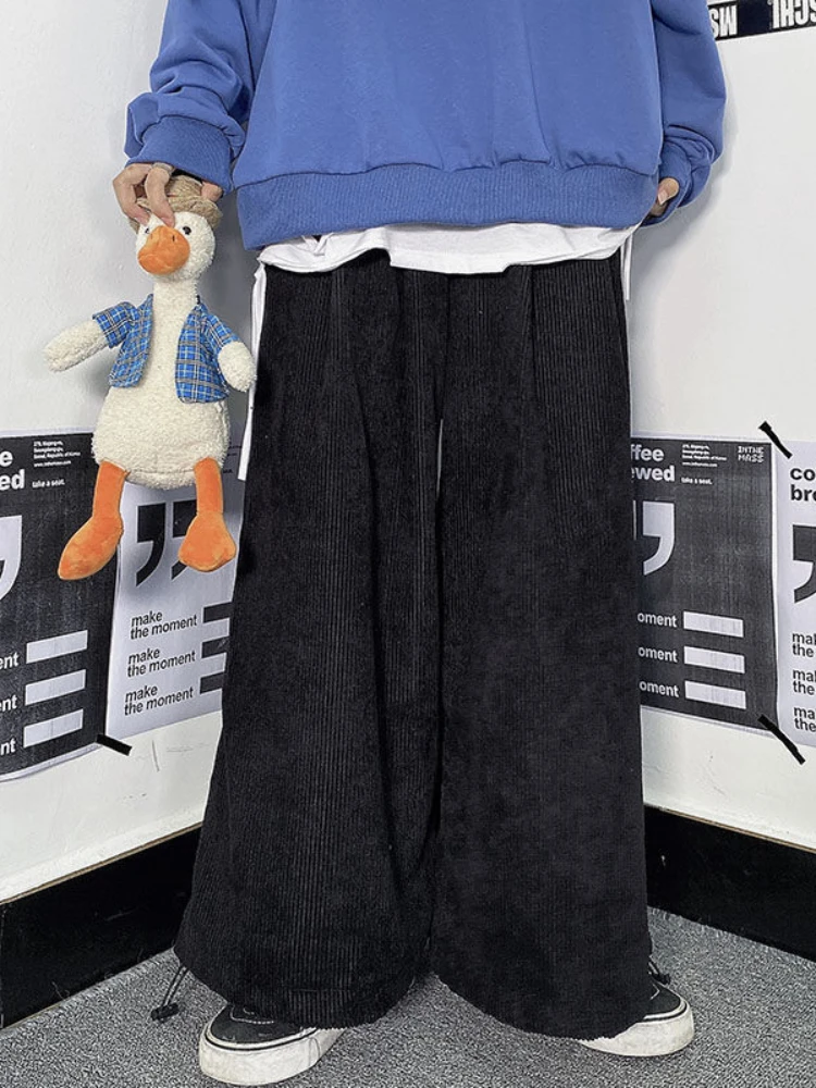 

QWEEK Harajuku Corduroy Pants Women Japanese Style Hip Hop Streetwear Solid Jogging Sweatpants Oversize Parachute Baggy Trousers