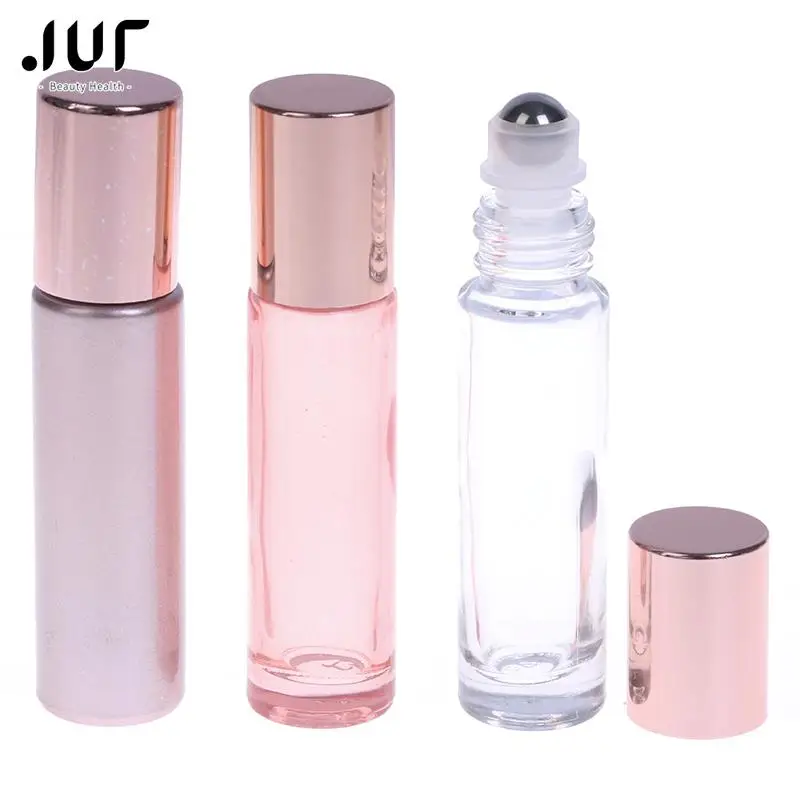 10ml Pink Color Thick Glass Roll On Essential Oil Empty Perfume Bottle Roller Ball bottle For Travel