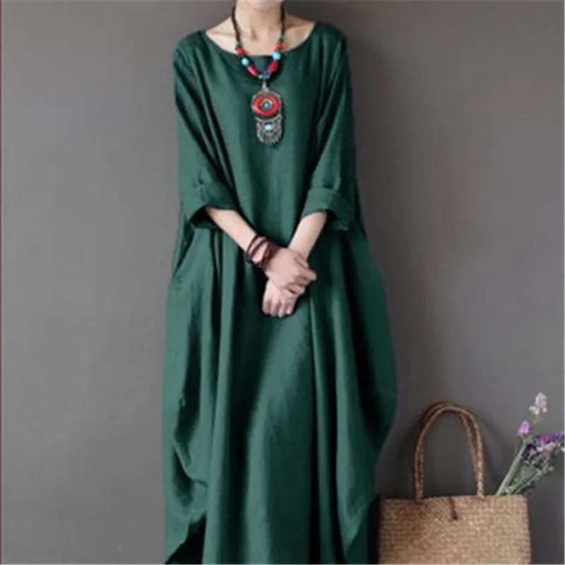 

Fashion High Quality 2023 New Arrival Solid Cotton Blend Dress M-5XL Loose Women Dress Long Sleeve Autumn Dress Female Spring Ca