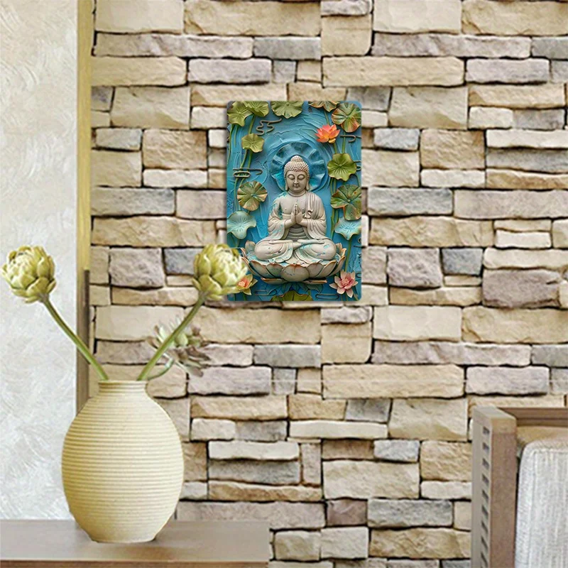 Медитация Будды среди цветов лотоса алюминиевые настенные рисунки | Винтажная