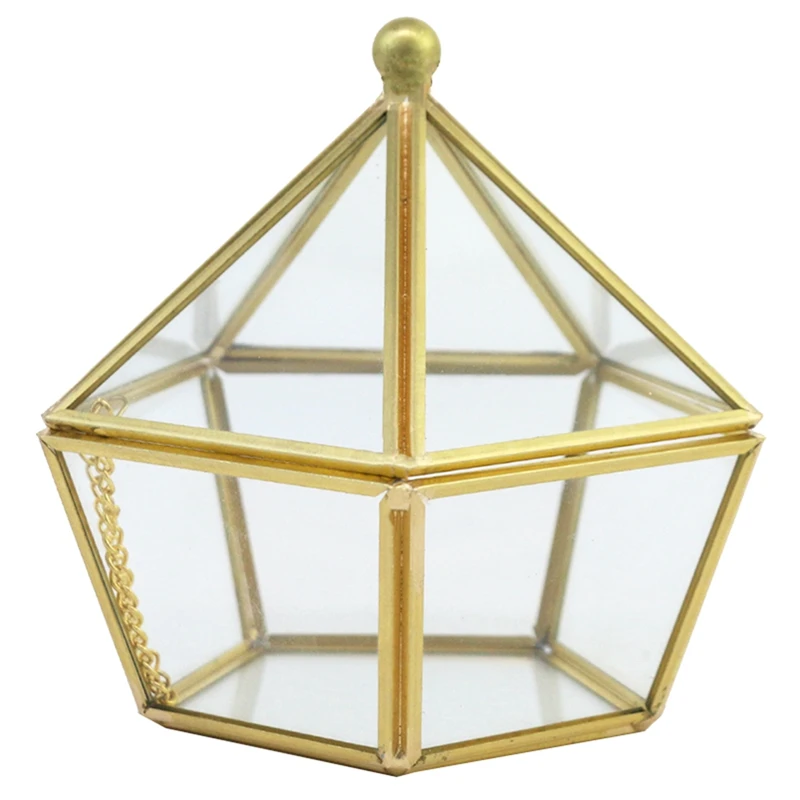 

Медная рамка геометрической формы ручной работы стеклянная Цветочная комната маленькая пятиугольная открытая крышка шкатулка для ювелирн...