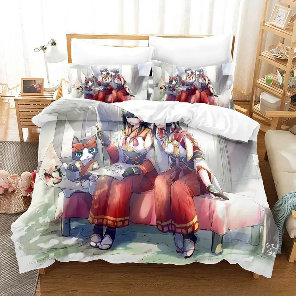 3PCS Single-sided Monster Hunter Printed Comforter Bedding Sets Comfortable Bedspreads Duvet Birthday Gift