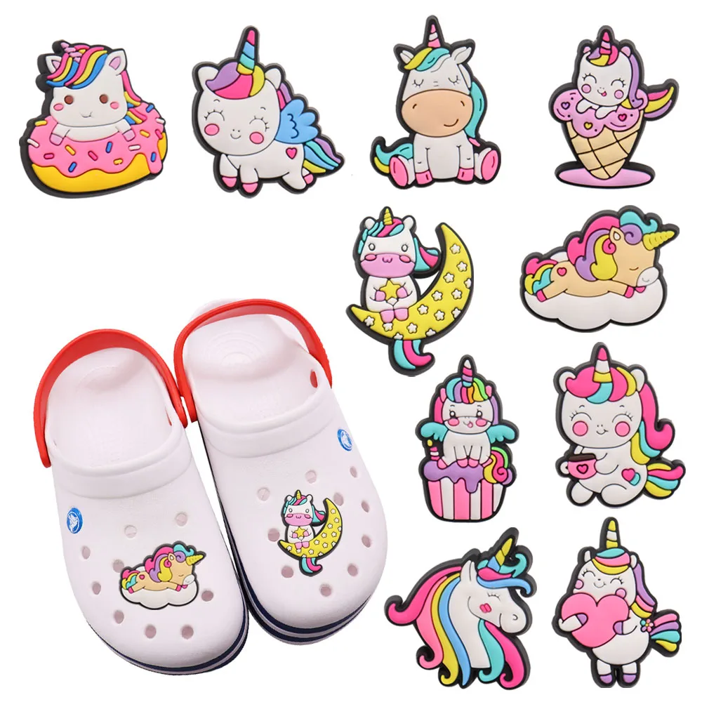 

Сандалии Jibz из ПВХ с мультяшными животными, радужные подвески для обуви, единорог, аксессуары для обуви, детские украшения «сделай сам», 1-15 ш...