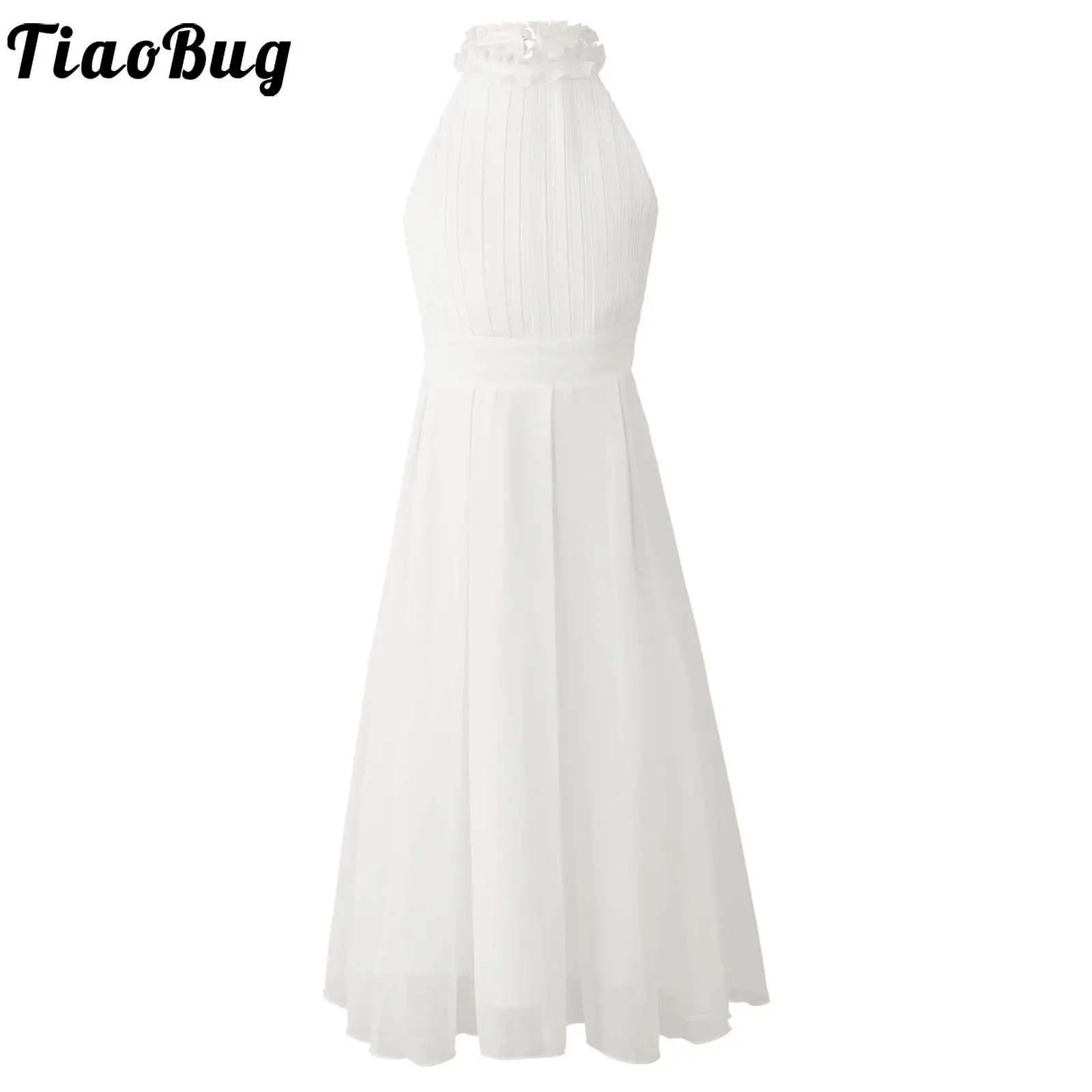 

Элегантное белое платье для девочек, шифоновое вечернее платье подружки невесты с высокой талией, платье для девочки с цветами, вечернее пр...