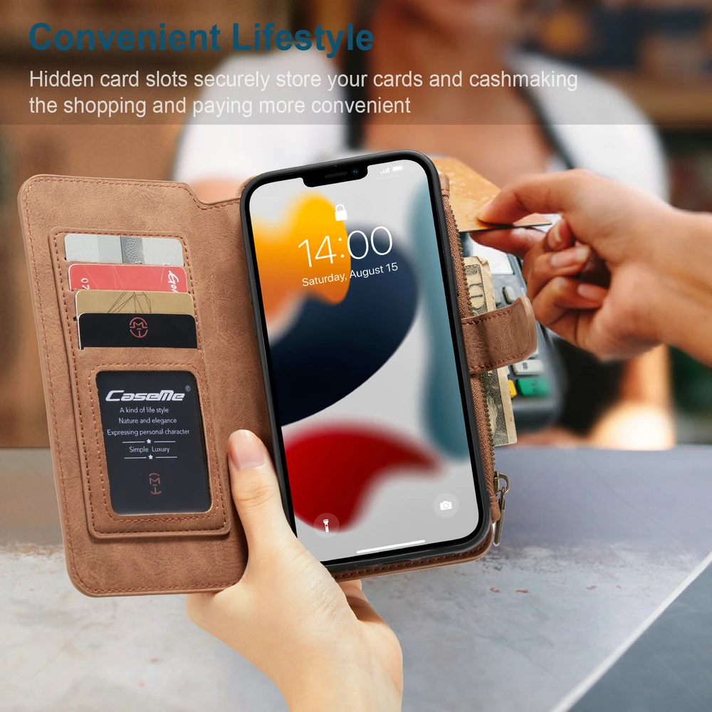 Caseme Magnetic Leather Phone Case for iPhone 13 12 11 Pro MAX Detachable Wallet 14 Card Slots 7 8 Plus Xs Max | Мобильные телефоны